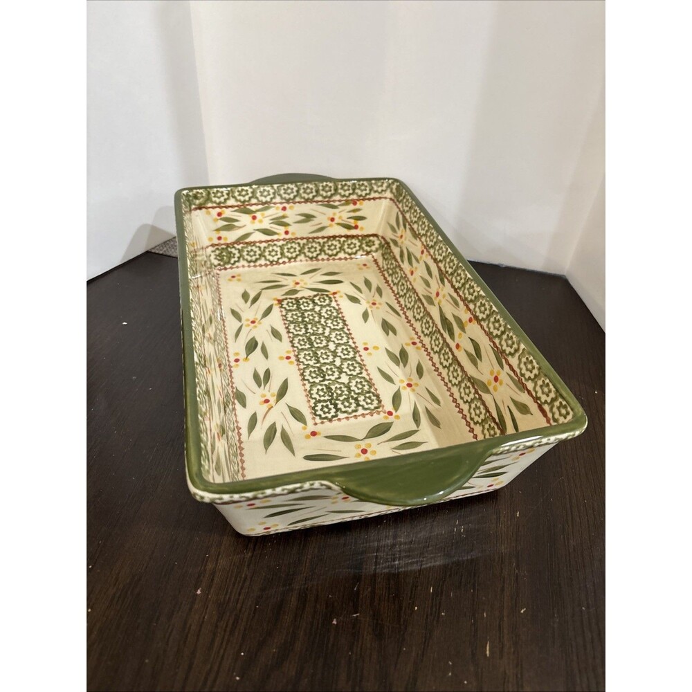 Temp-tations Old World 11”x7” Casserole PPP-SQ-762229 Green Ceramic Oven Safe